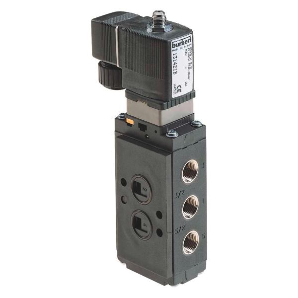3/2, 5/2 or 5/3-way solenoid valve for pneumatics, servo-assisted, type 6519